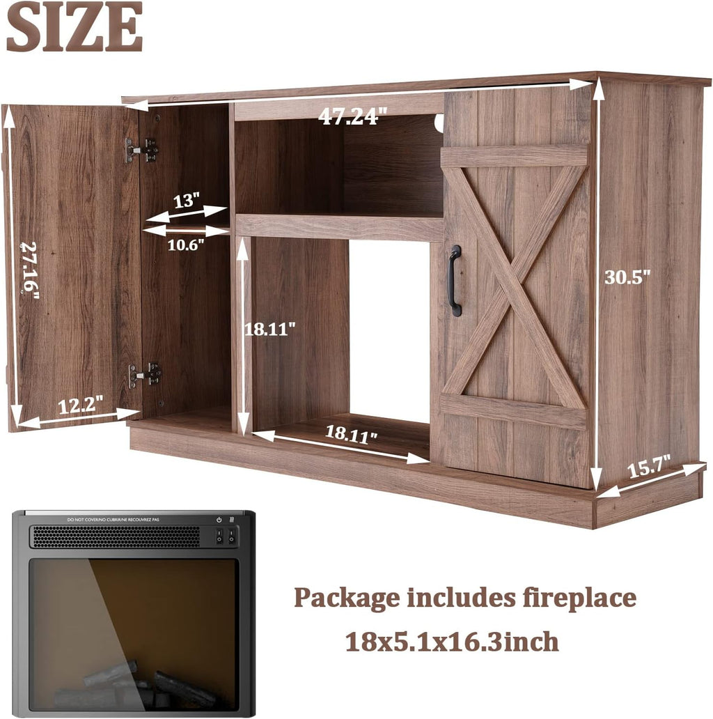 47 Inch Electric Fireplace TV Stand with Heater, Wood Media Console I80558