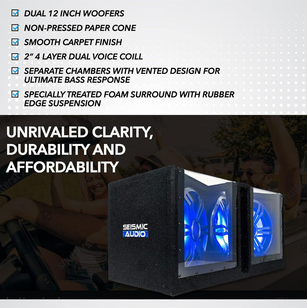 Dual 12 Inch Vented 1200 Watt Car Audio Subwoofer Box with LED Lights & Plexiglass Window X644
