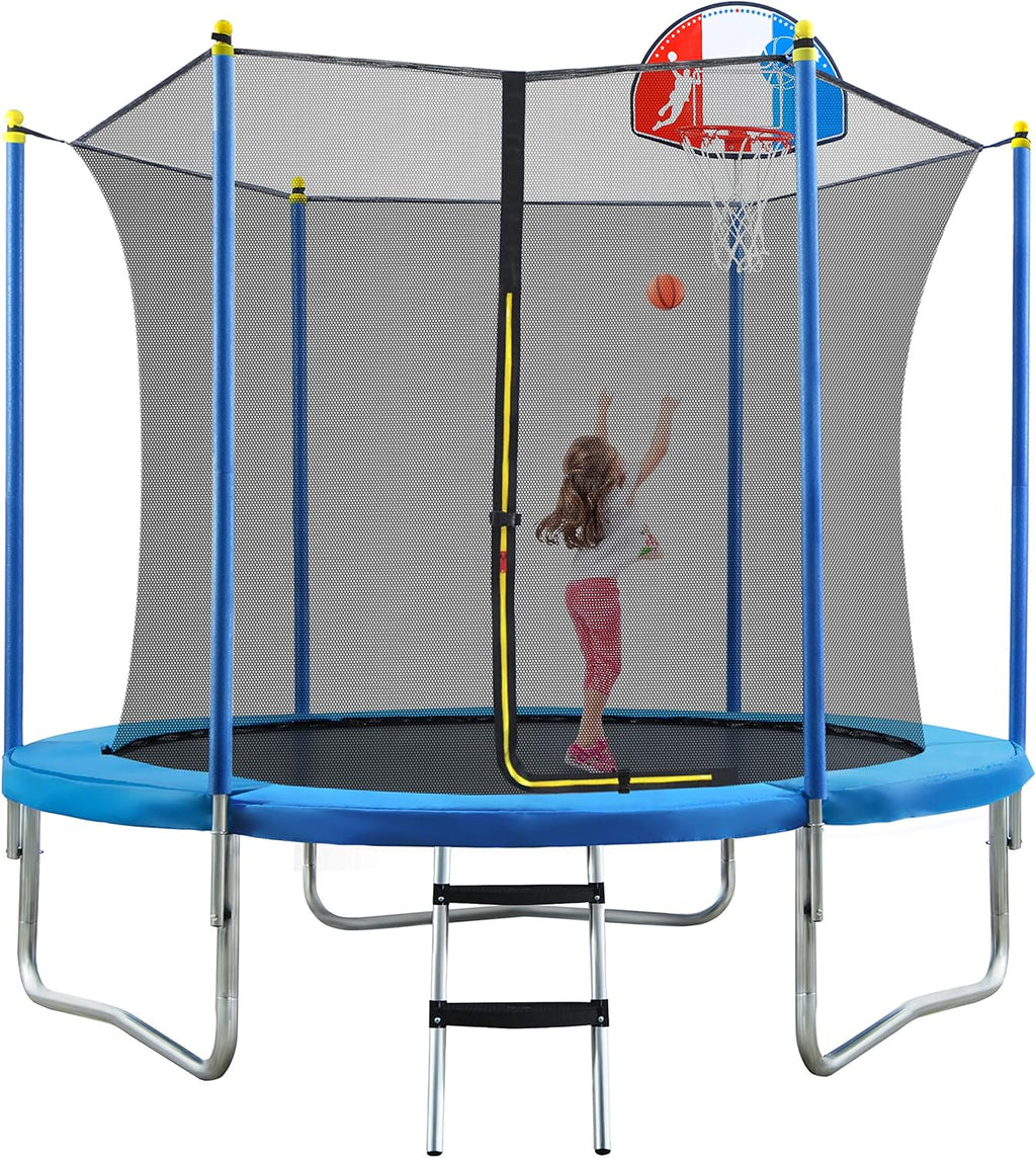 8FT 10FT 14FT 15FT 16FT Trampoline with Safety Enclosure Net, Basketball Hoop and Ladder U56289