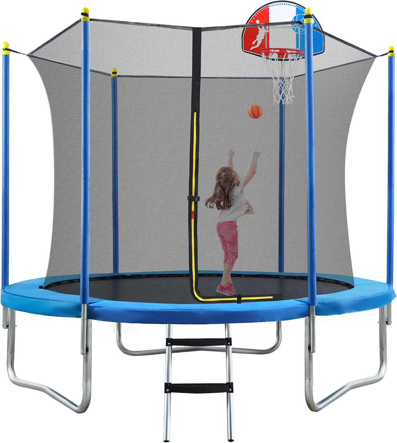 8FT 10FT 14FT 15FT 16FT Trampoline with Safety Enclosure Net, Basketball Hoop and Ladder U56289