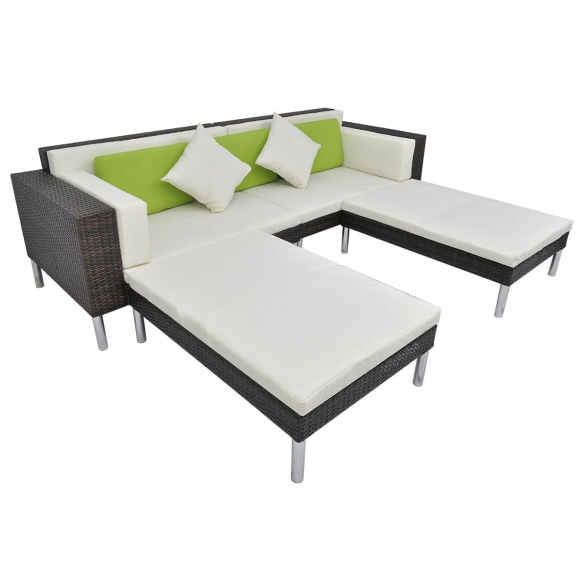 4 Piece Outdoor Conversation Set Cushioned Corner Sofa with Ottoman and Coffee Table Sectional Sofa Set Brown Poly Rattan O53420