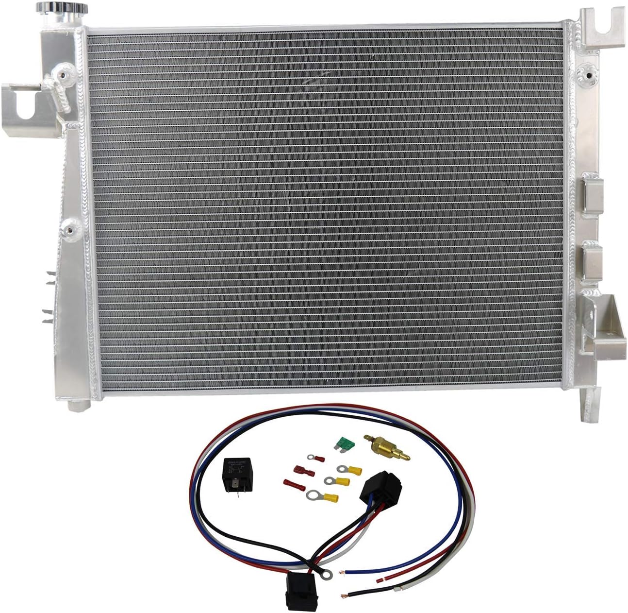 2 Row All Aluminum Radiator with Shroud Fan and Thermostat Relay Kits X454368