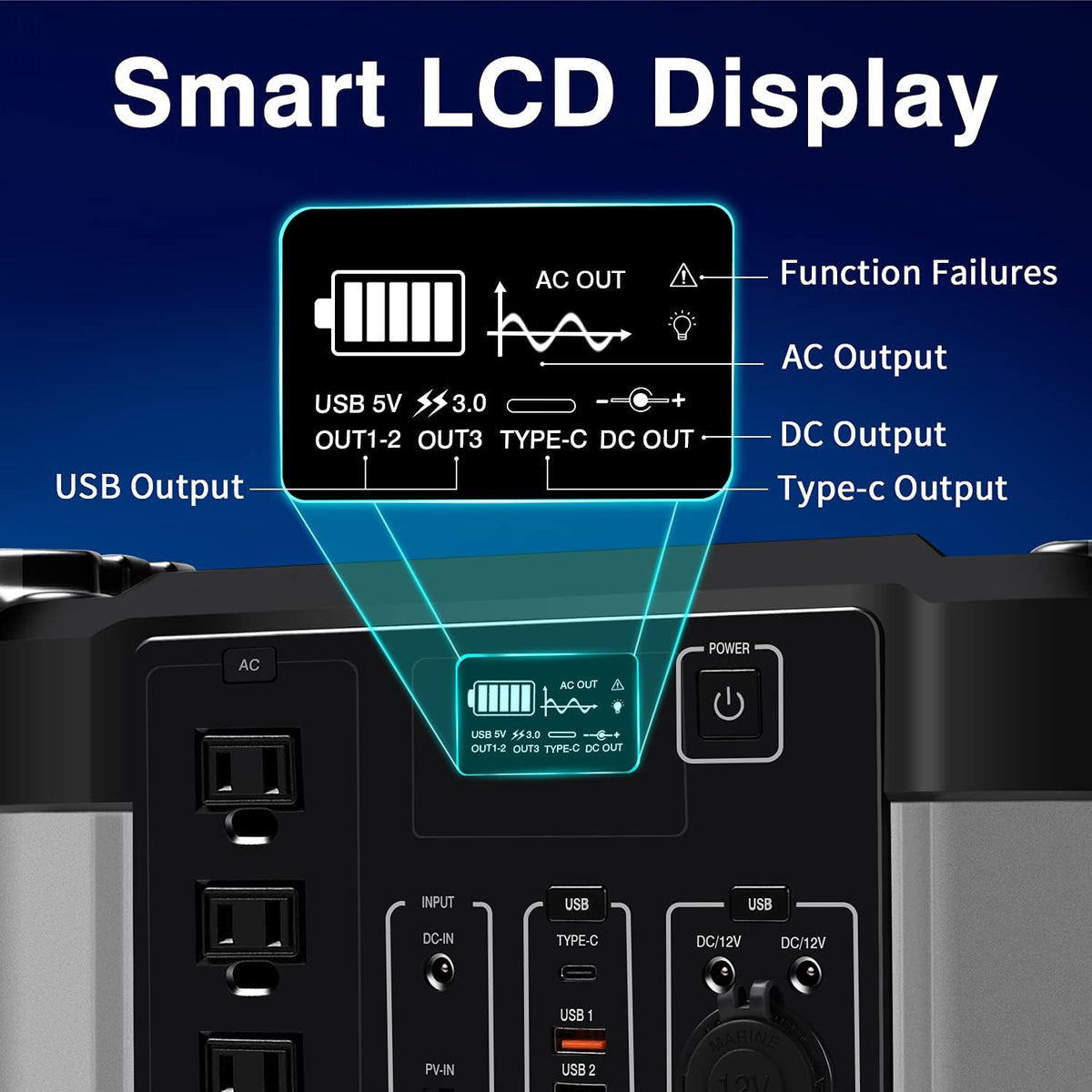 350000mAh 1000W 1120Wh Solar Power Generator with 3 AC Outlets, 3 USB Ports, LED Display G153153