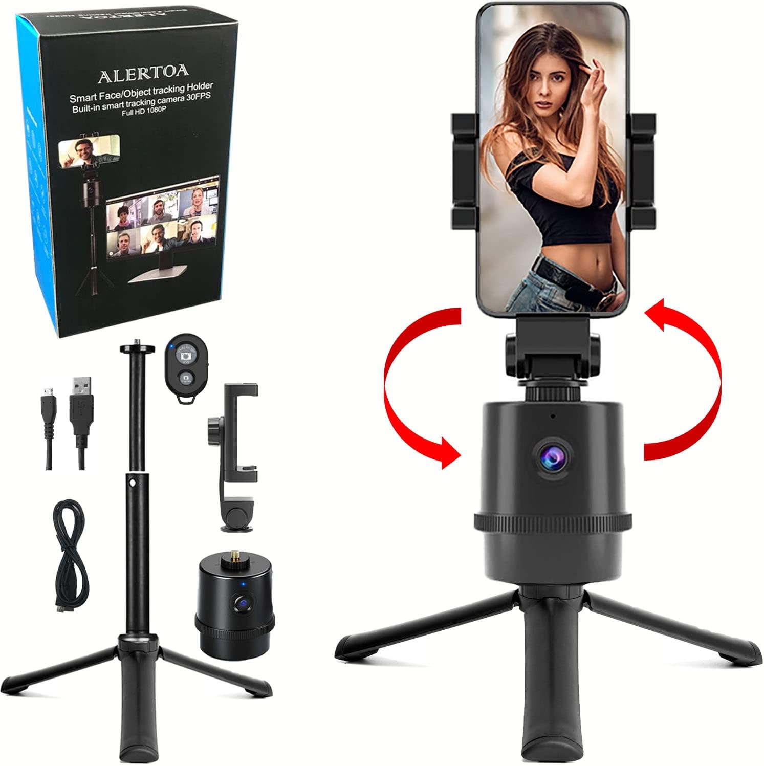 Smart Face Tracking Phone Holder Selfie Stick, Robot Motion Tracking Camera Tripod Stand Webcam, Build-in Battery Pack of 2 D2051