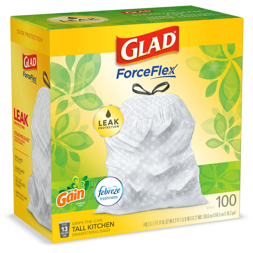 Tall Kitchen Drawstring Trash Bags, 13 Gallon White, 100 Count F547081