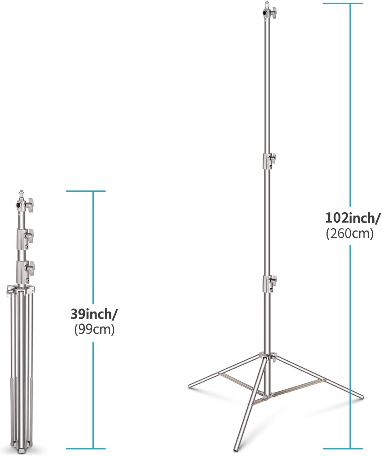 2 Pieces 260cm Stainless Steel Light Stand Kit with 1/4" to 3/8" Adapter L6366
