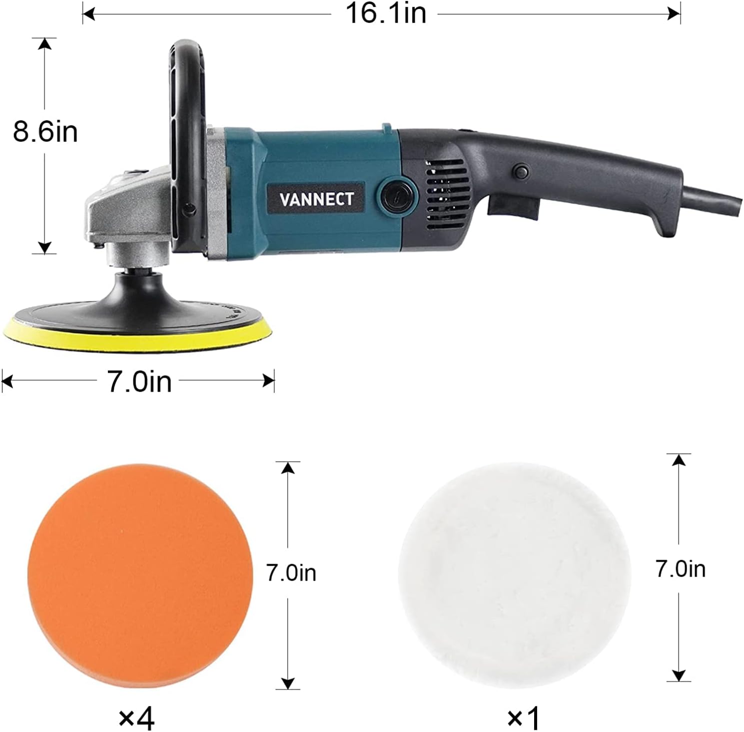 1200W 7-inch Car Polisher with 6 Variable Speed, 5 Foam Pads P8576