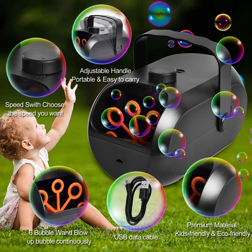 Portable Automatic Bubble Maker with 6 Bubble Wands Y30815
