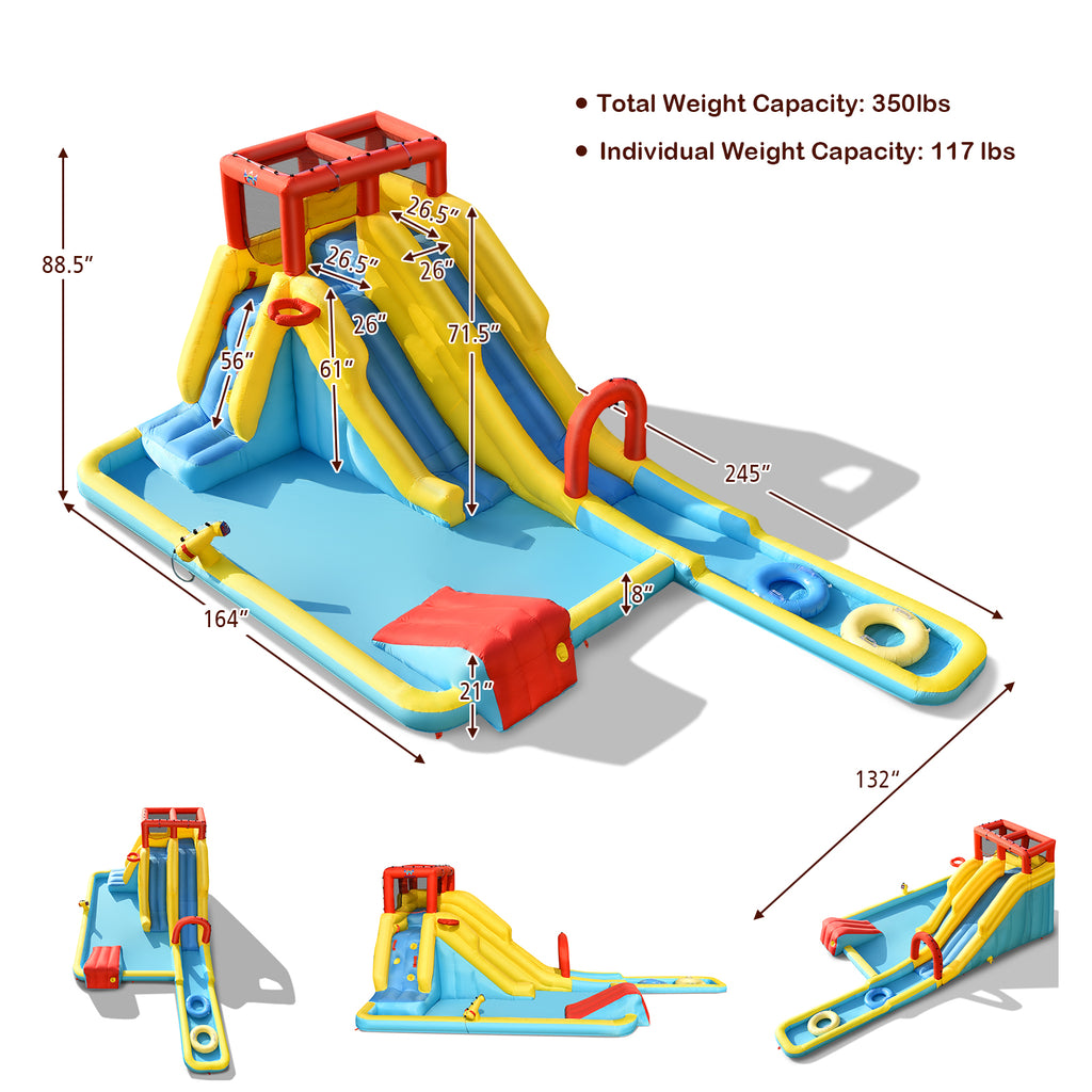7 in 1 Inflatable Dual Slide Water Park Climbing Bouncer with 950W Blower R980199