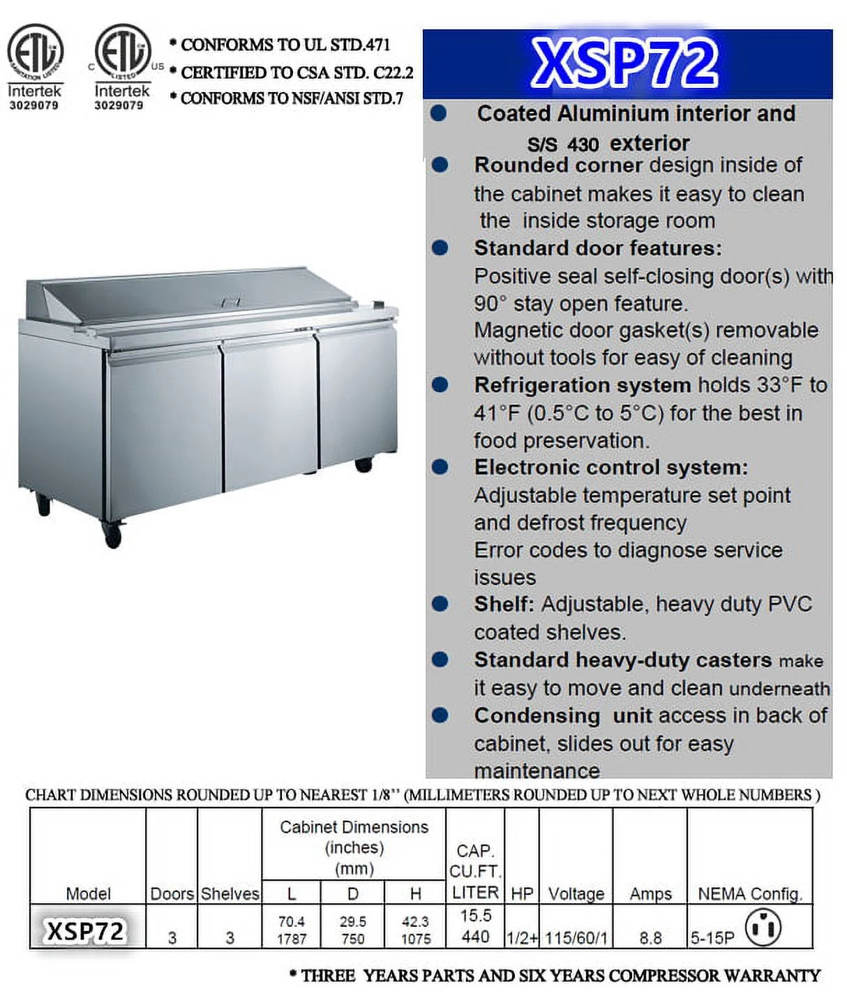Commercial Refrigerated Sandwich Prep Table Stainless Steel K1861