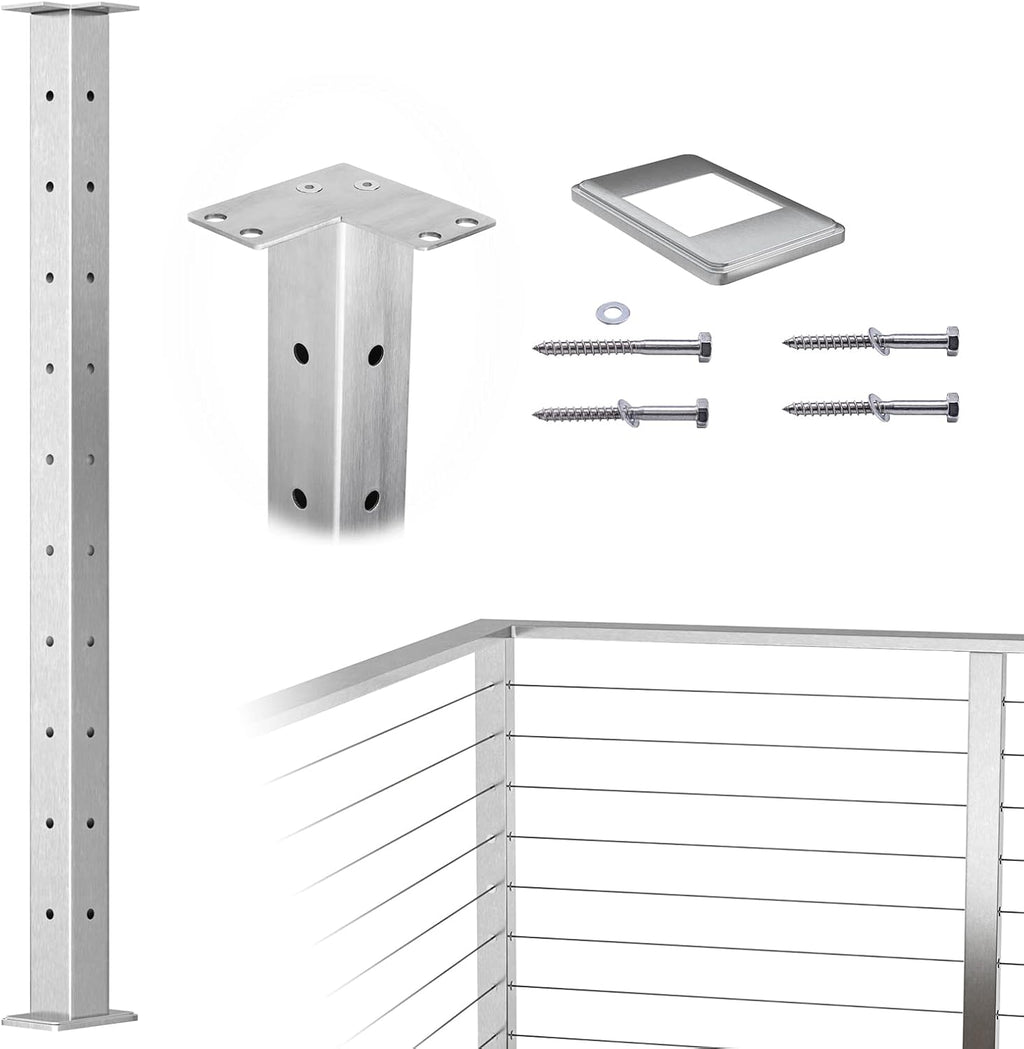 Stainless Steel Brushed Square Weldless Flat Top Post L37465