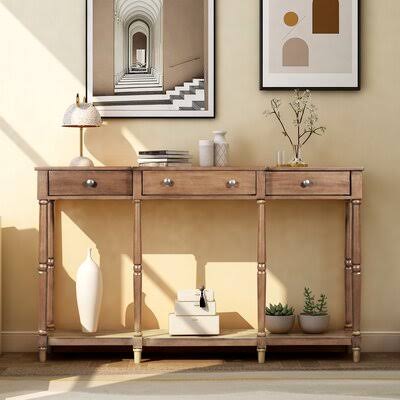 Solid Wood Console Table Brown Q21888