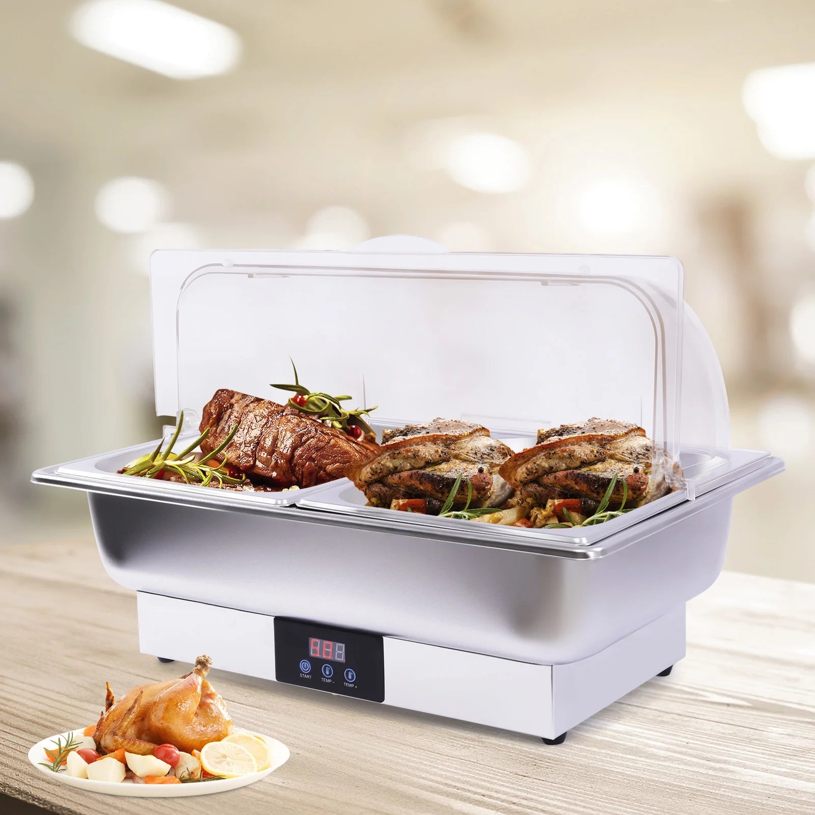 110V Stainless Steel Chafing Dish Buffet Set 2 Food Pot F344
