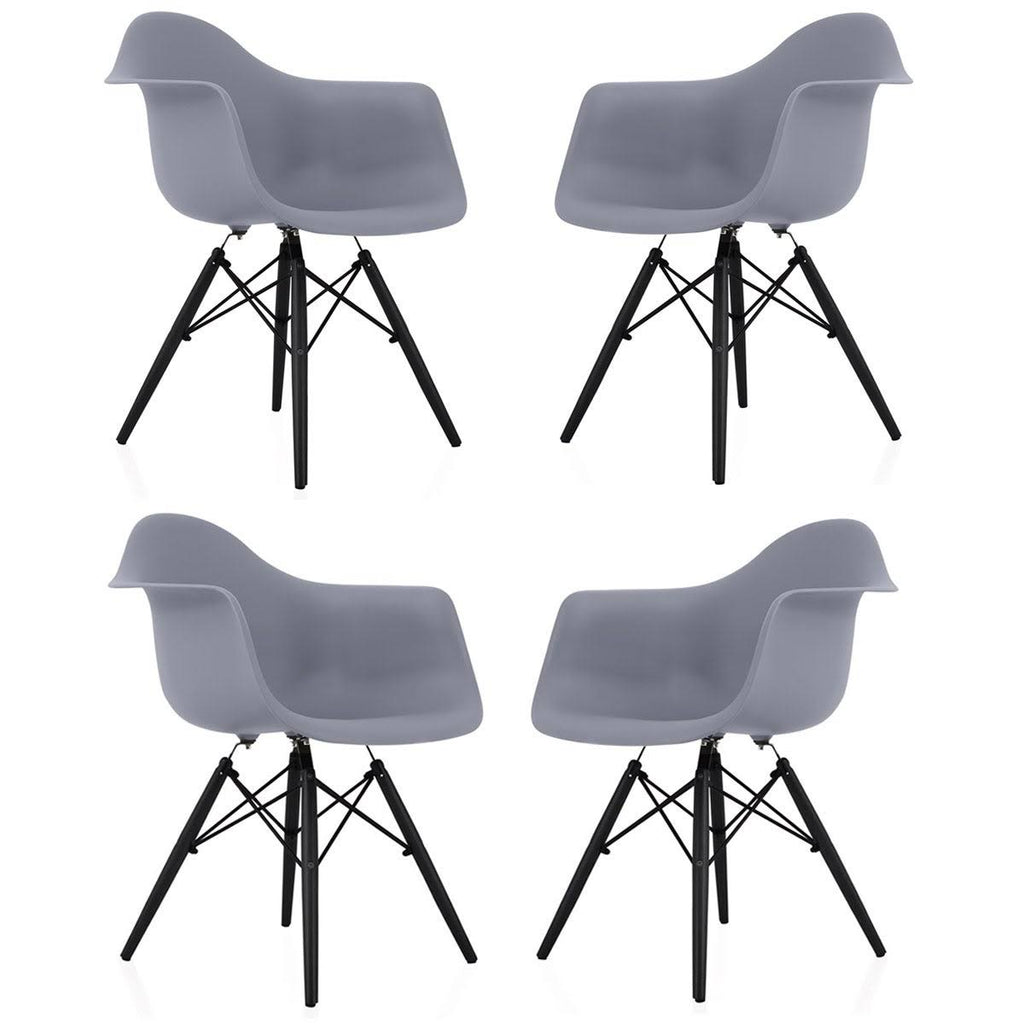 Dark Grey Molded Plastic Dining Arm Chair with Black Wood Legs (Set of 4) H4462
