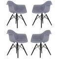 Dark Grey Molded Plastic Dining Arm Chair with Black Wood Legs (Set of 4) H4462