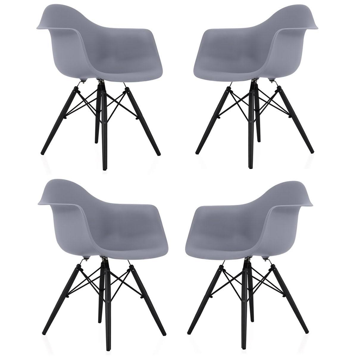 Dark Grey Molded Plastic Dining Arm Chair with Black Wood Legs (Set of 4) H4462