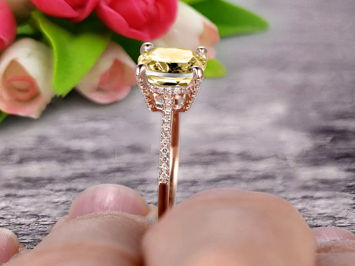 7mm Cushion Cut 1.80 Carat Champagne Diamond Moissanite Engagement Ring 10K Rose Gold K798
