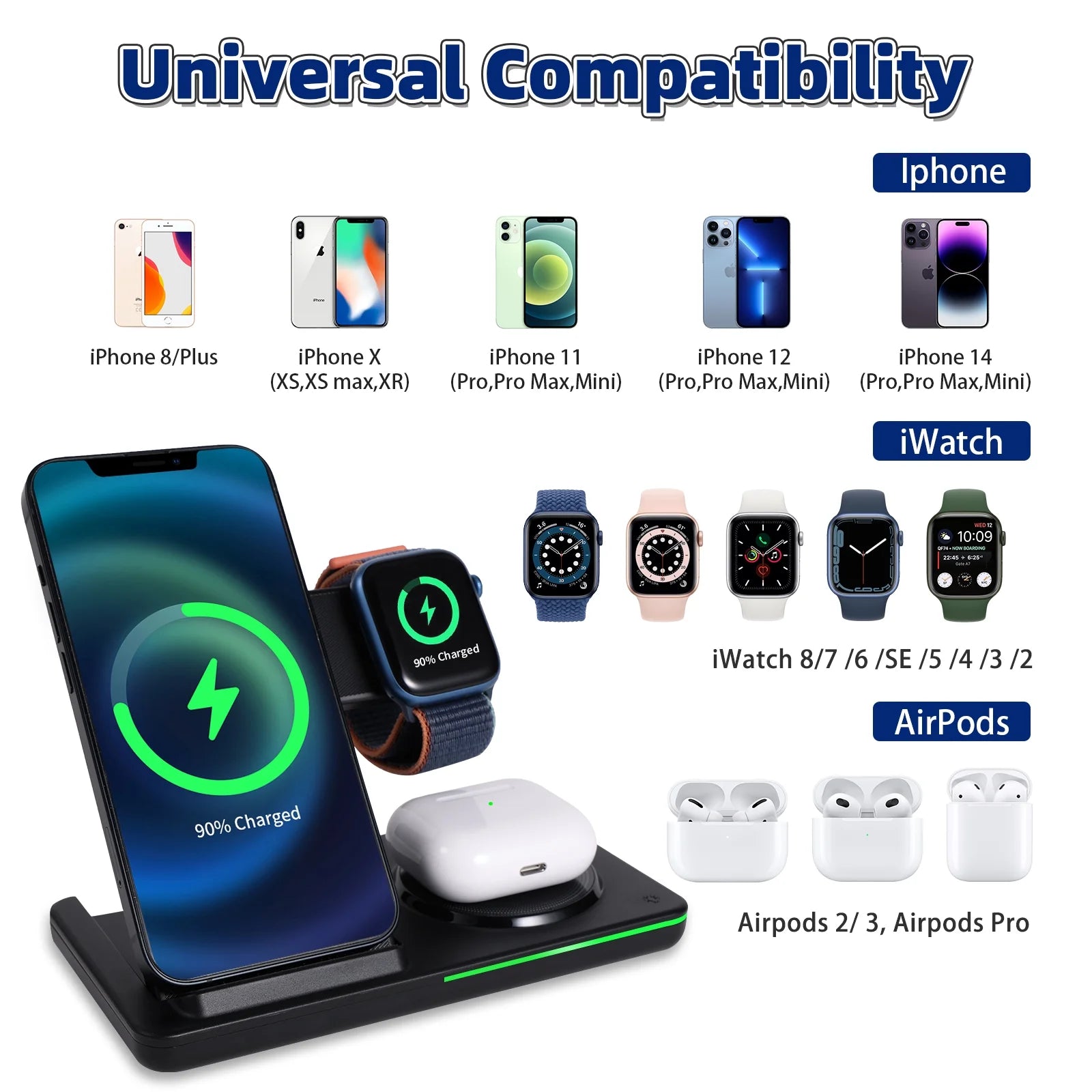 White 18W Foldable Wireless Charging Station A3353
