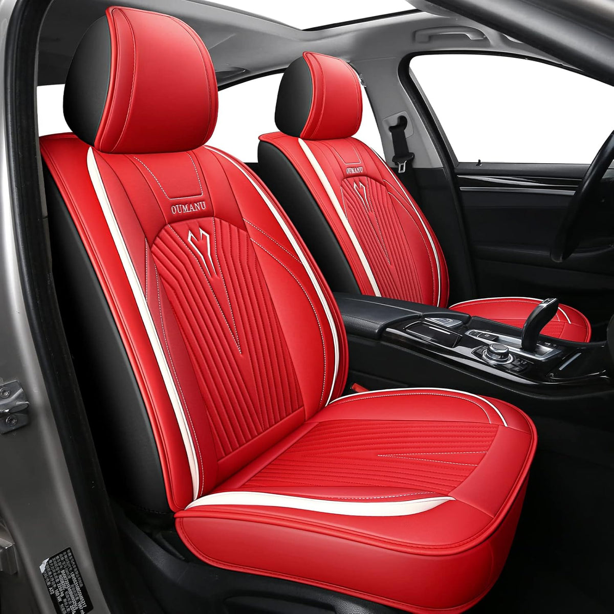 Black PU Leather Car Seat Covers Full Set 5 Seats A4891