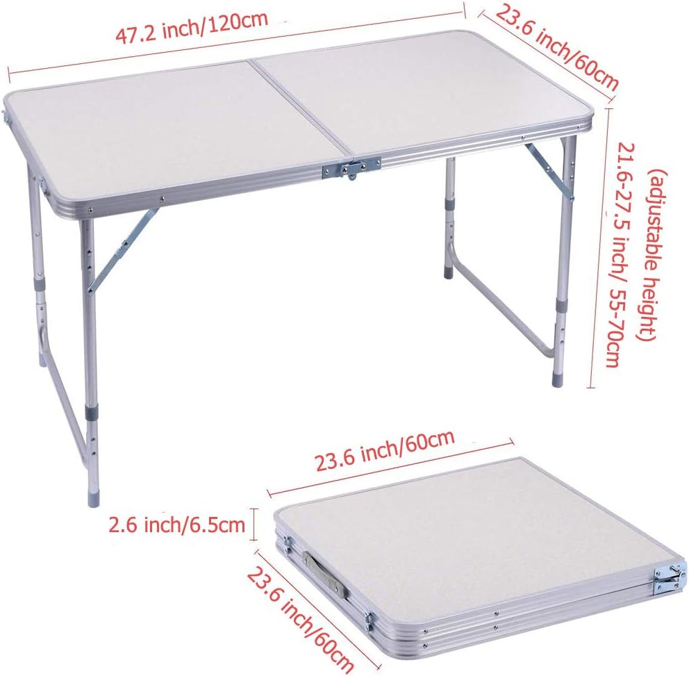 White 4ft Heavy Duty Folding Camping Table with Carry Handle O738