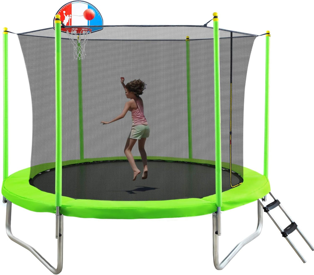 8FT 10FT 14FT 15FT 16FT Trampoline with Safety Enclosure Net, Basketball Hoop and Ladder U56289