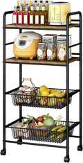 Black 4-Tier Rolling Kitchen Cart with 2 Basket Drawers A604