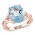 Oval-Cut Sky Blue Topaz and Diamond Accent Rose Gold Flash Plated Sterling Silver Ring P493