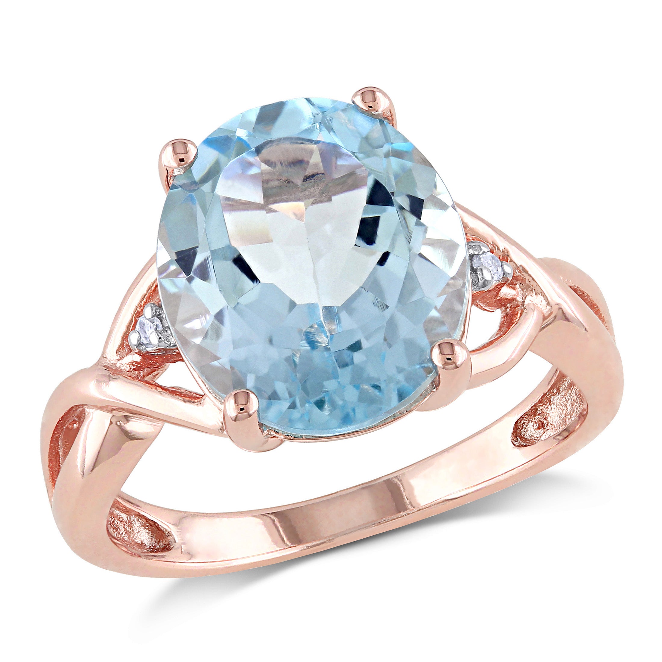 Oval-Cut Sky Blue Topaz and Diamond Accent Rose Gold Flash Plated Sterling Silver Ring P493