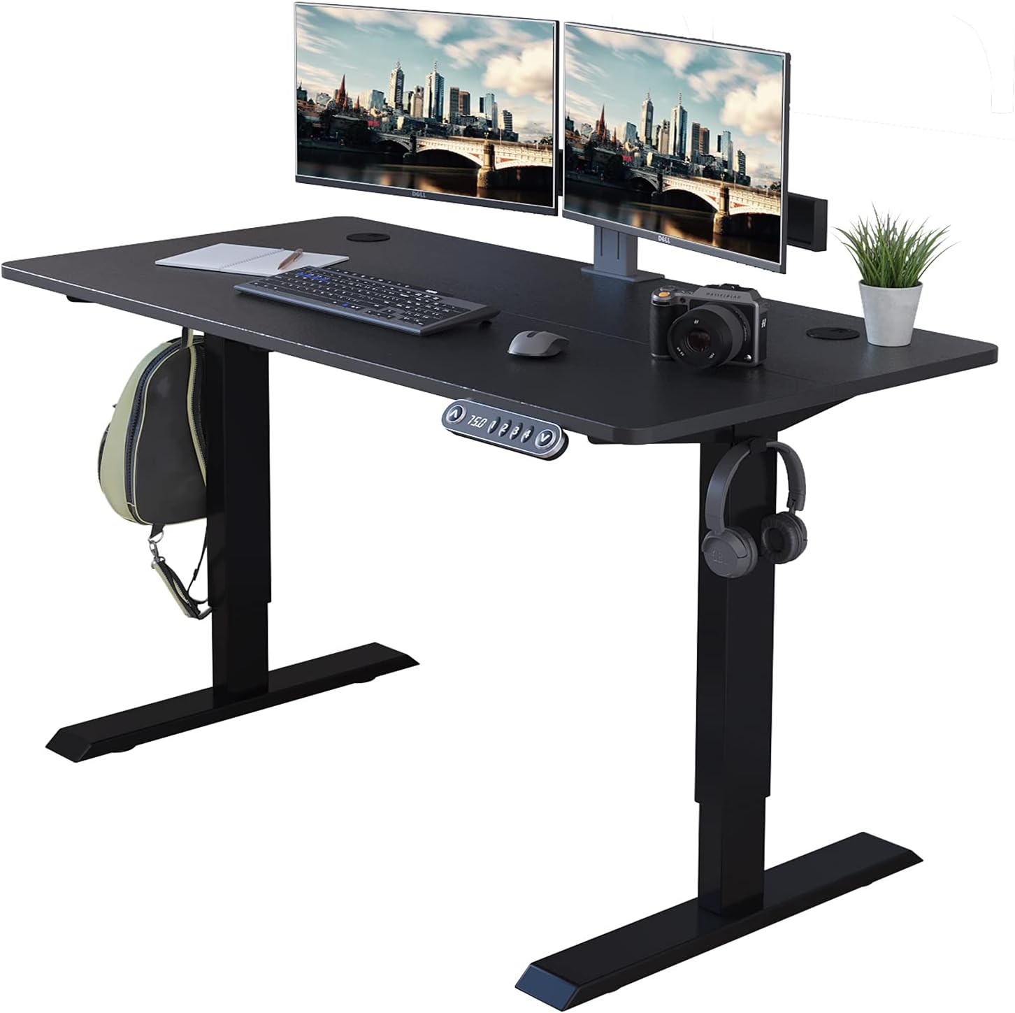 Rustic Brown Black Frame Electric Standing Desk 48 x 24 Inches Y8963
