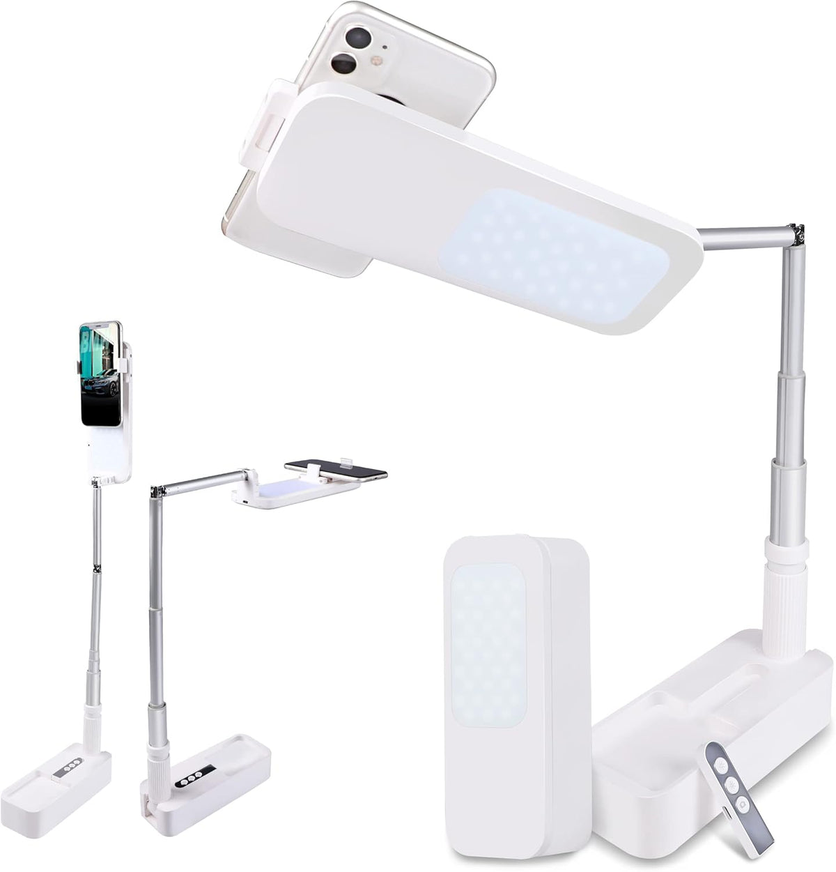 Foldable Phone Holder with LED Light, 360° Rotation, 44 Inch Stand, Pack of 2 Q15942