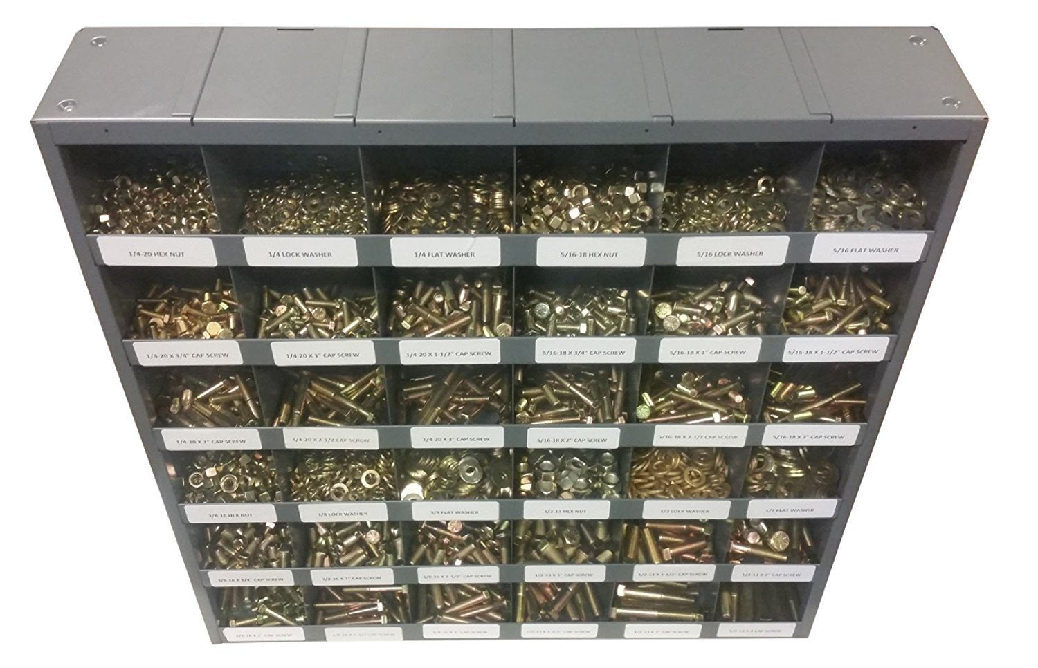2510 Piece Fine Thread UNF SAE Grade 8 Bolt, Nut, and Washer Assortment with 40 Hole Bin D17347