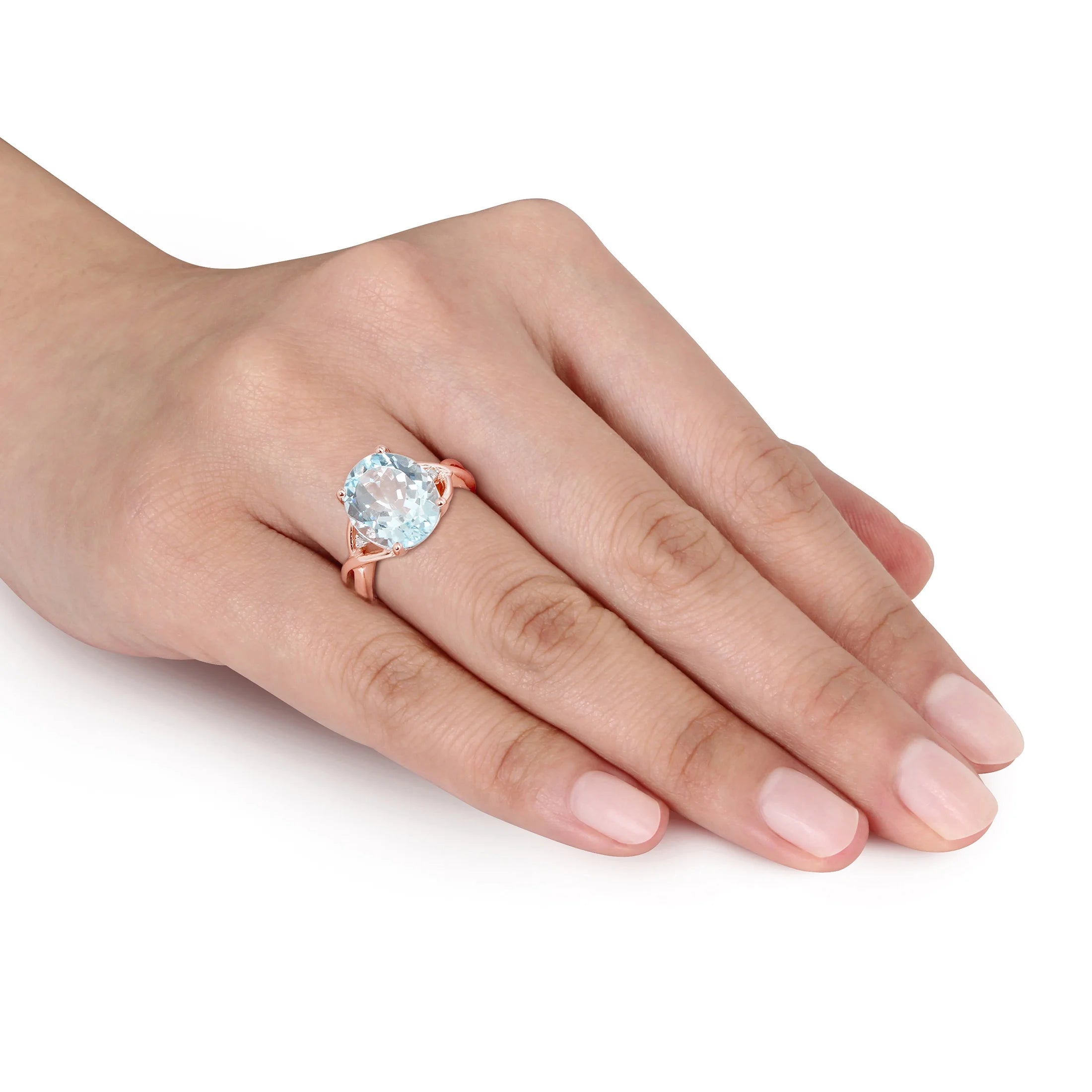 Oval-Cut Sky Blue Topaz and Diamond Accent Rose Gold Flash Plated Sterling Silver Ring P493