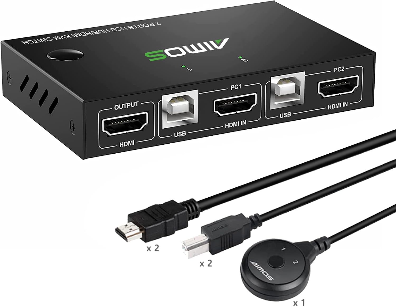 KVM Switch HDMI 2 Port Box with 4 USB Hub, UHD 4K@30Hz, 2 HDMI Cables and 2 USB Cables Z427