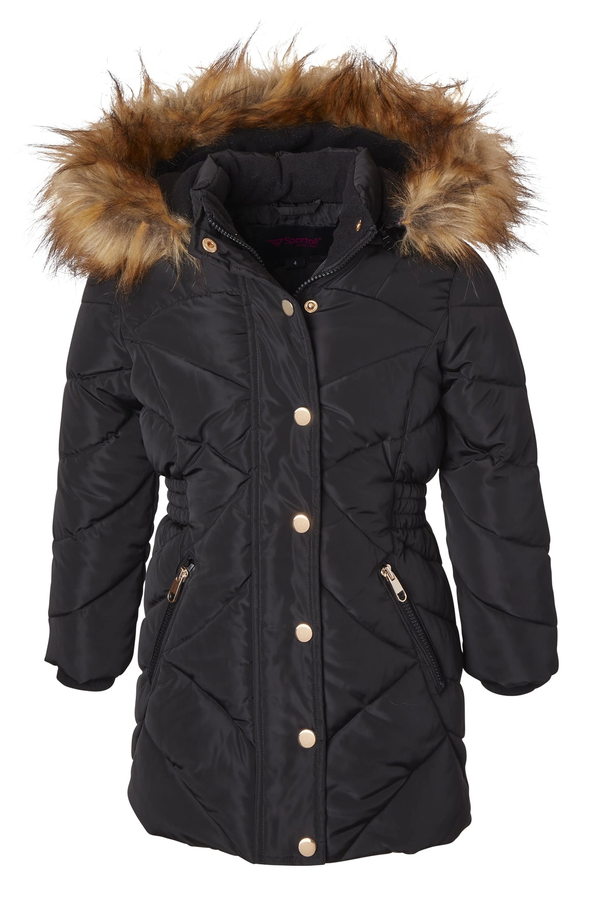 Girls Fleece Lined Quilted Hood Winter Puffer Jacket Coats - Black (5/6) M5723