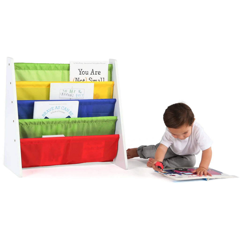 Kids Book Rack with Fabric Sling Sleeves W9016