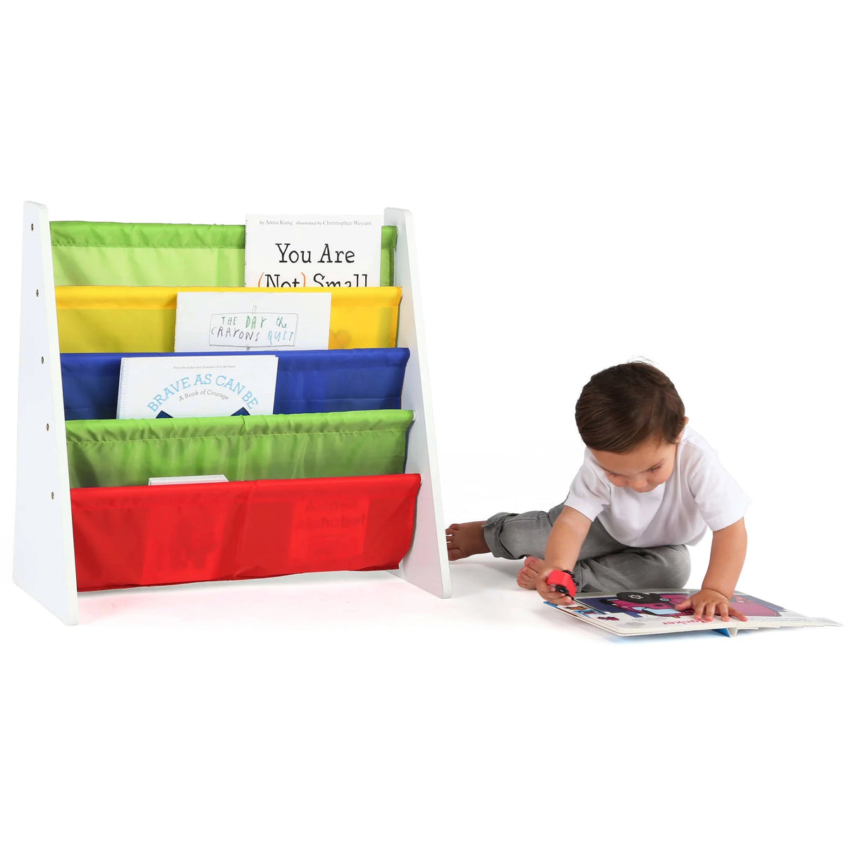 Kids Book Rack with Fabric Sling Sleeves W9016