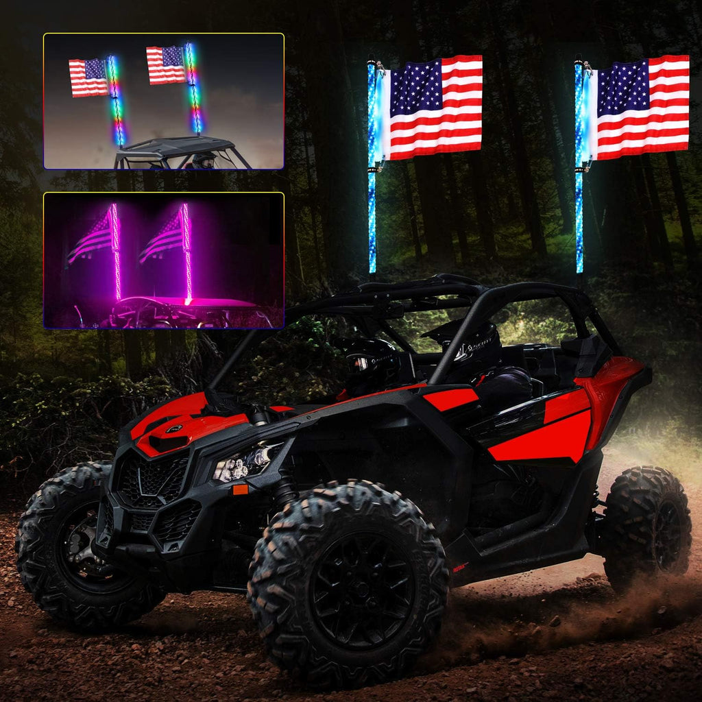 2PCS 3FT RGB Spiral LED Whip Lights for UTV ATV Offroad Trucks T306450