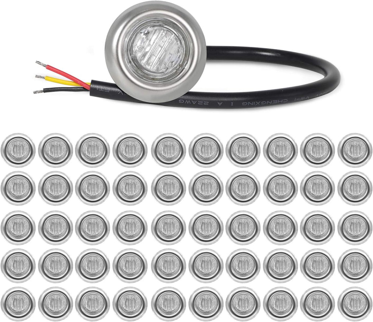 Red LED Side Marker Indicator Lights with Chrome Bezel, 12V DC, Pack of 50 H3508