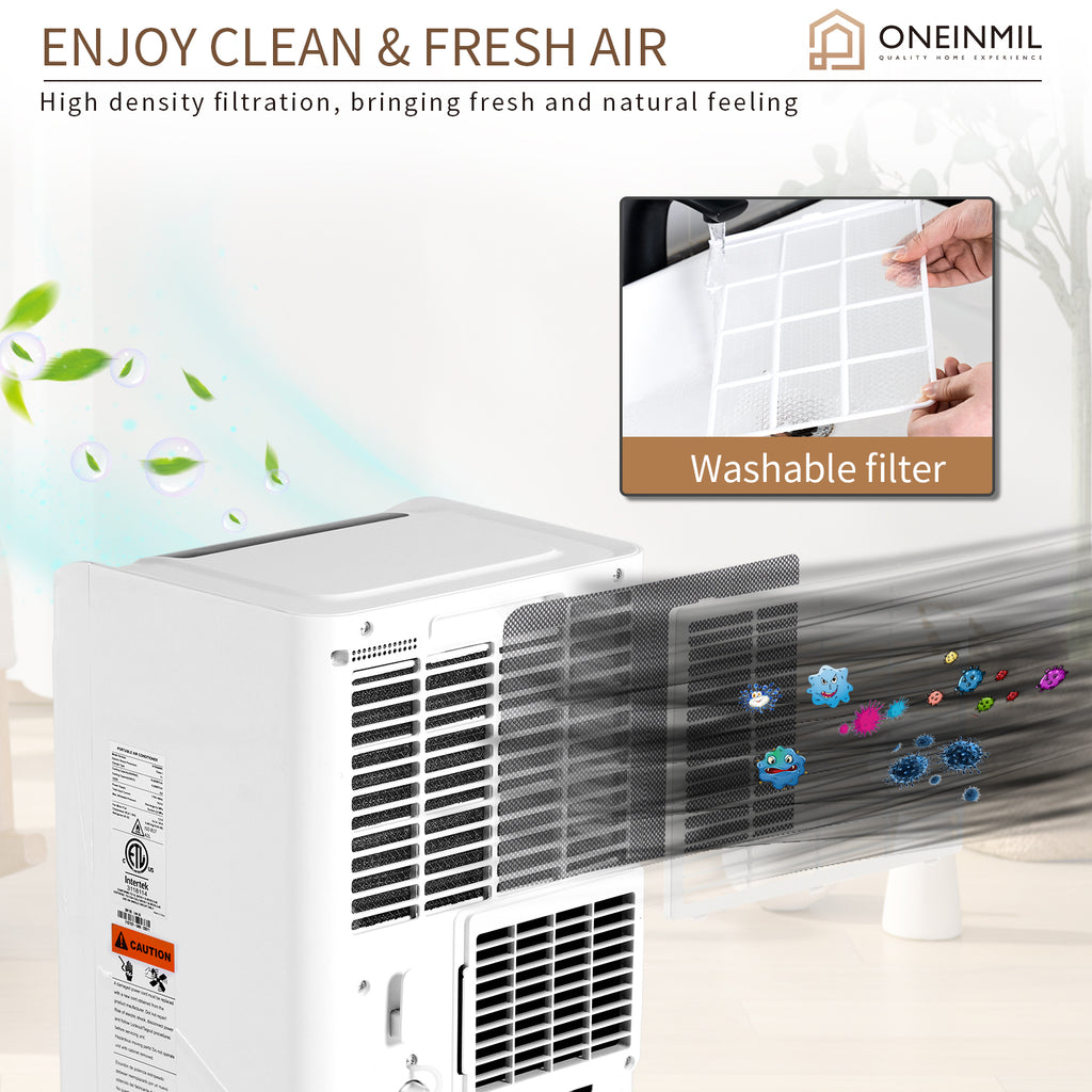 White 9700 BTU Portable Air Conditioner with Dehumidifier Function and Fan Mode with Window Kit E419