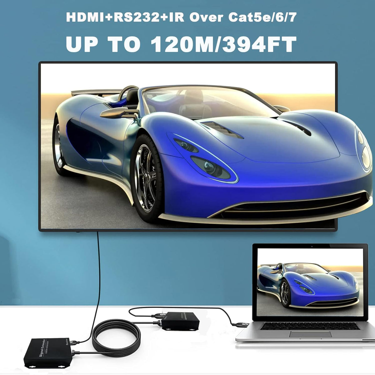 4K HDMI Extender Over Ethernet Cat5e/6/7, HDMI Balun Over IP Gigabit Switch, IR Control, Bidirectional RS-232, EDID Pass-Through HDMI Transmitter Receiver Kit W1968