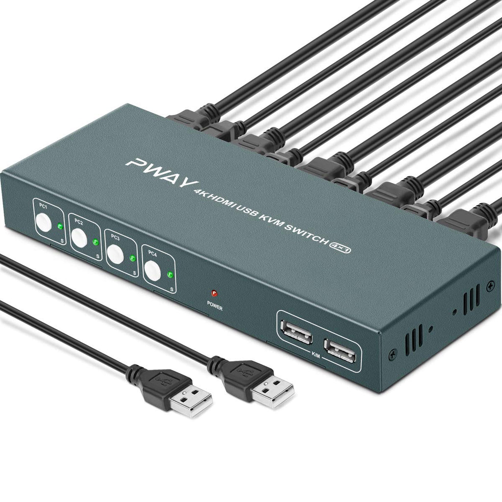 KVM Switch HDMI 4 Port Box, 4K@30Hz, with 4 USB-B and 4 HDMI Cables I23907