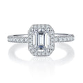 18k White Gold over Silver Emerald Cut Moissanite Engagement Ring A9327