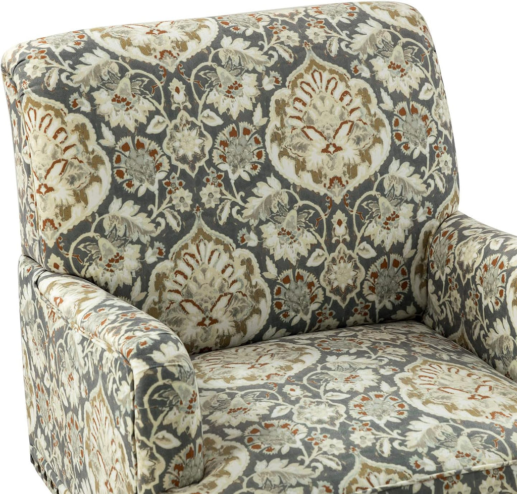 Armchair with Wood Legs & Nailhead Trim, Floral Pattern R2890