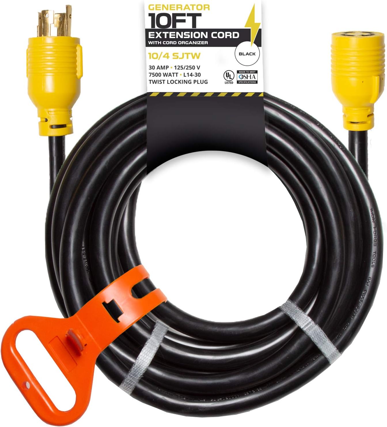 20 Ft 10/4 SJTW Generator Power Cable, 125/250v, 7500 Watt, Pack of 2 X228