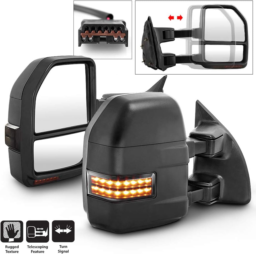 Telescoping Manual Towing Mirrors with LED Signal Pair for Ford F250 F350 F450 F550 Superduty V573851