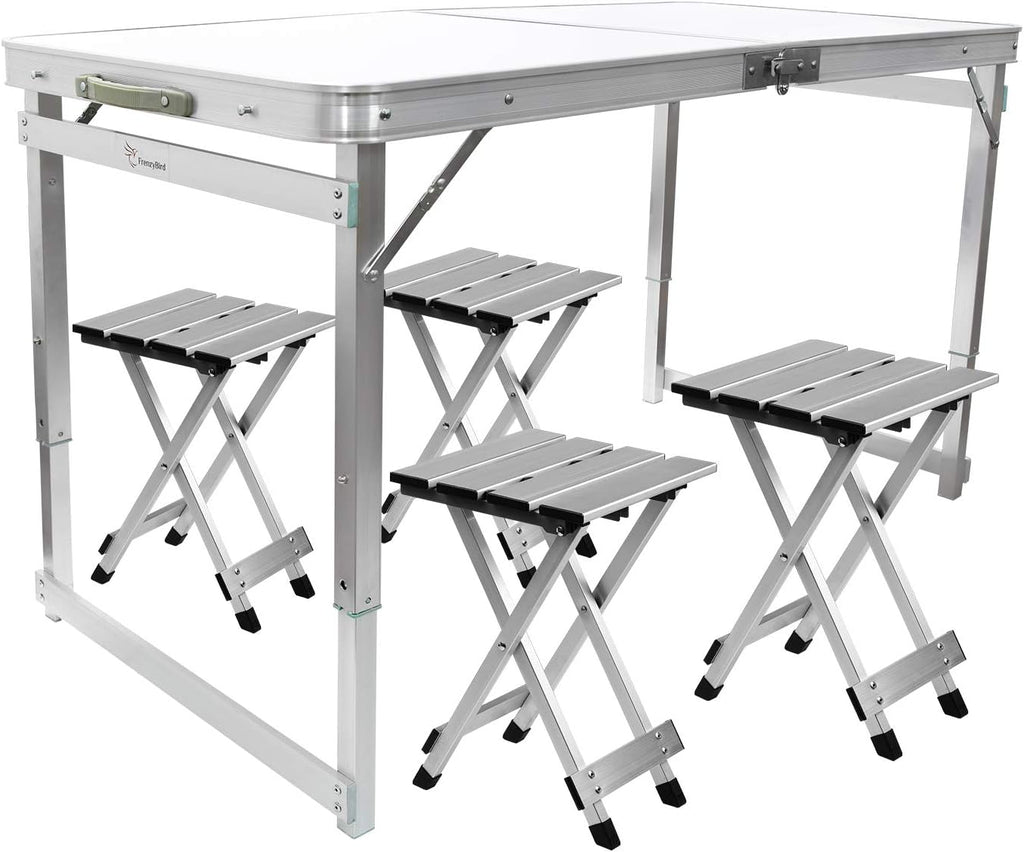 Folding Picnic Table with 4 Stools Aluminum Table Chair Set Z26512