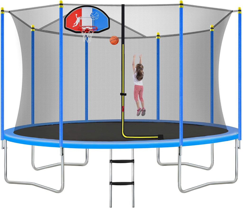 8FT 10FT 14FT 15FT 16FT Trampoline with Safety Enclosure Net, Basketball Hoop and Ladder U56289