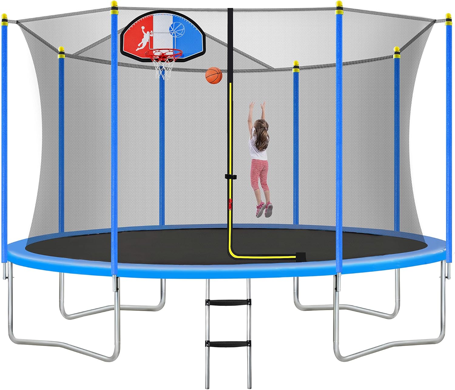 8FT 10FT 14FT 15FT 16FT Trampoline with Safety Enclosure Net, Basketball Hoop and Ladder U56289