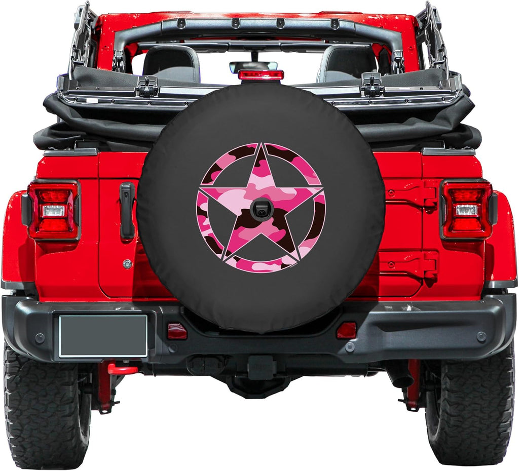 Camo Star Pink Print 32" Soft Tire Cover for Jeep Wrangler JL with Back-up Camera Pack of 2 M263487