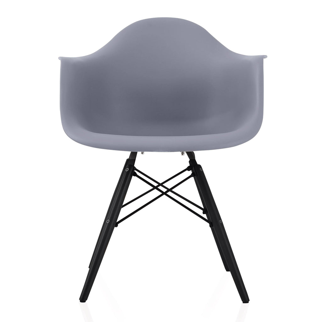 Dark Grey Molded Plastic Dining Arm Chair with Black Wood Legs (Set of 4) H4462